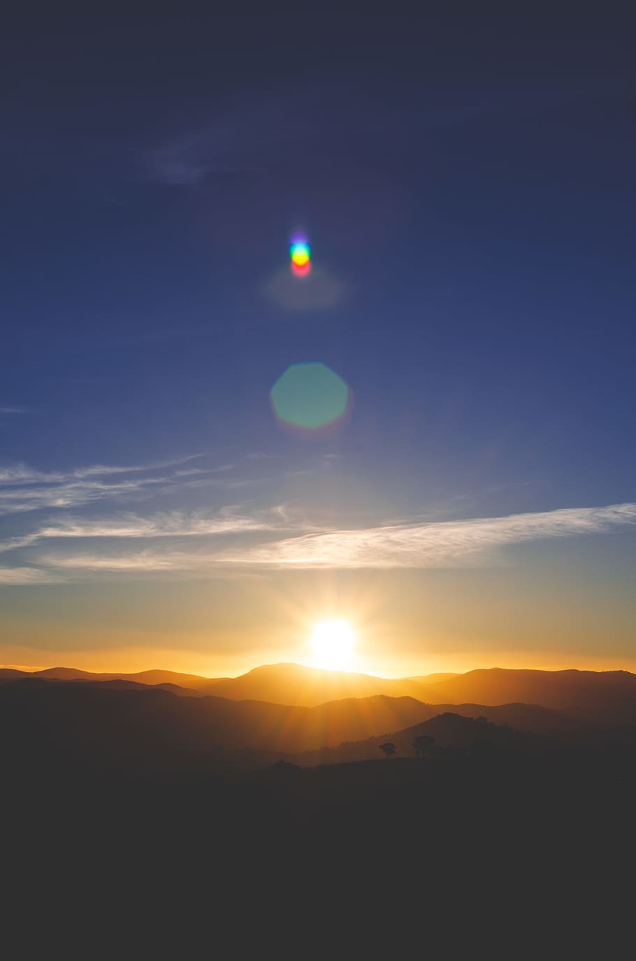 silhouette of mountain during sunset, sunshine, sky, blule sky HD wallpaper