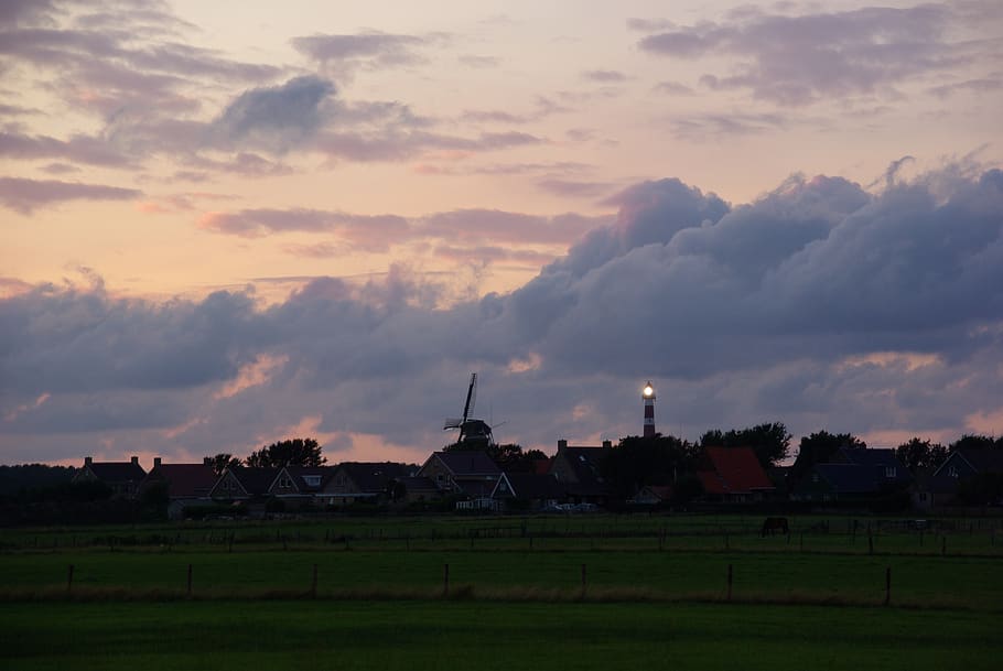 ameland, netherlands, evening, sunset, sky, cloud - sky, architecture