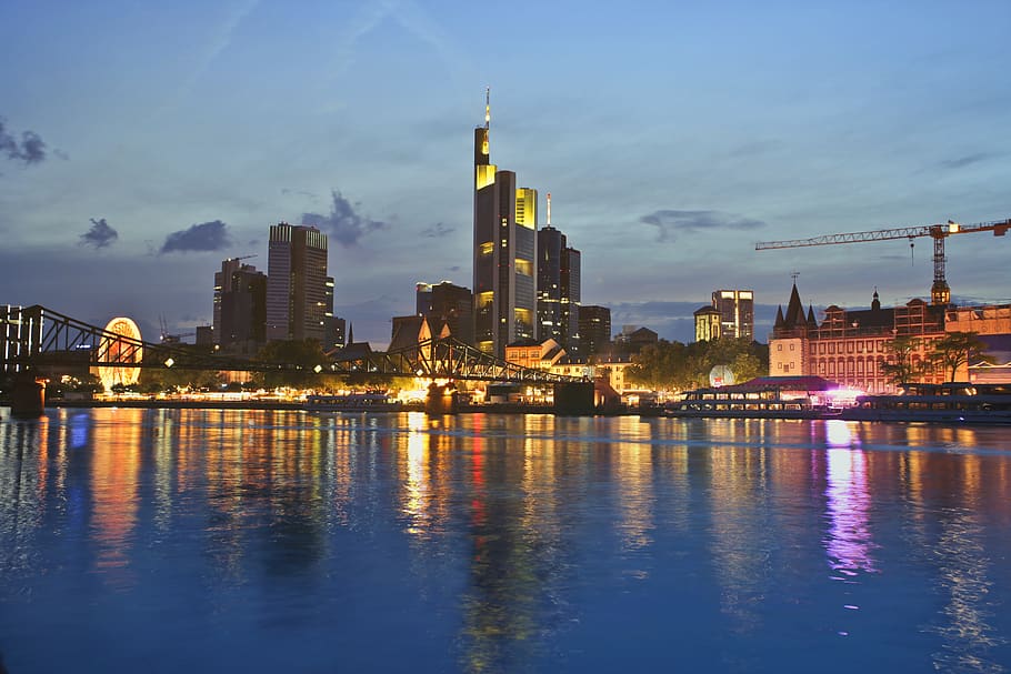 Photo of the City At Dusk, architecture, bridge, buildings, city lights HD wallpaper
