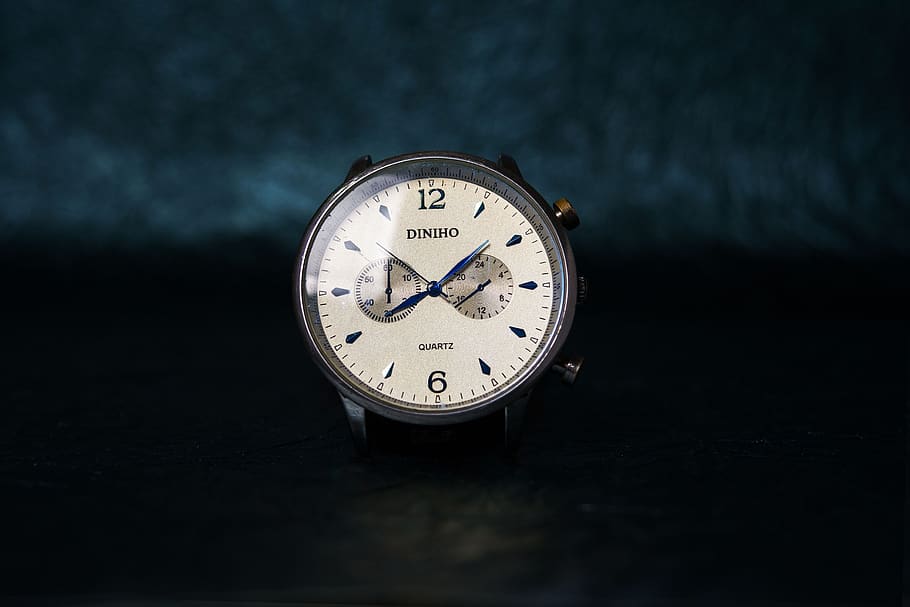 Round Silver-colored and White Chronograph Watch, Analogue, diniho HD wallpaper