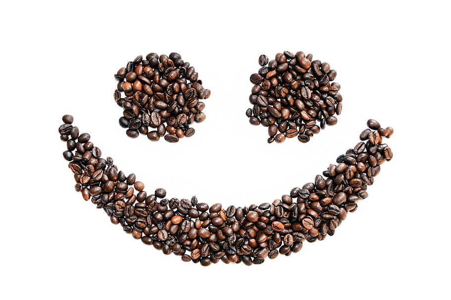 coffee beans, smiley, background, white, roasted, brown, mocca HD wallpaper