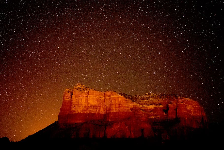 nature, mountain, cliff, sky, stars, night, space, star - space HD wallpaper