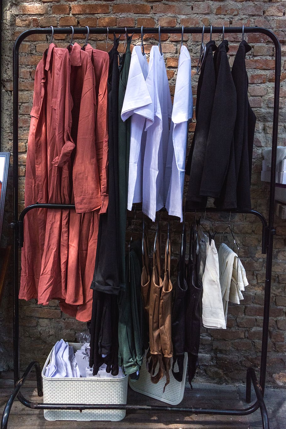Clothes on Clothes Rack, apparel, boutique, brand, closet, clothes hanger