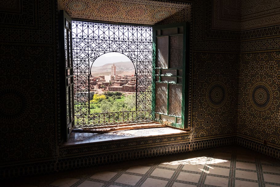 flooring, morocco, window, kasbah, maroc, travel, picture window, HD wallpaper