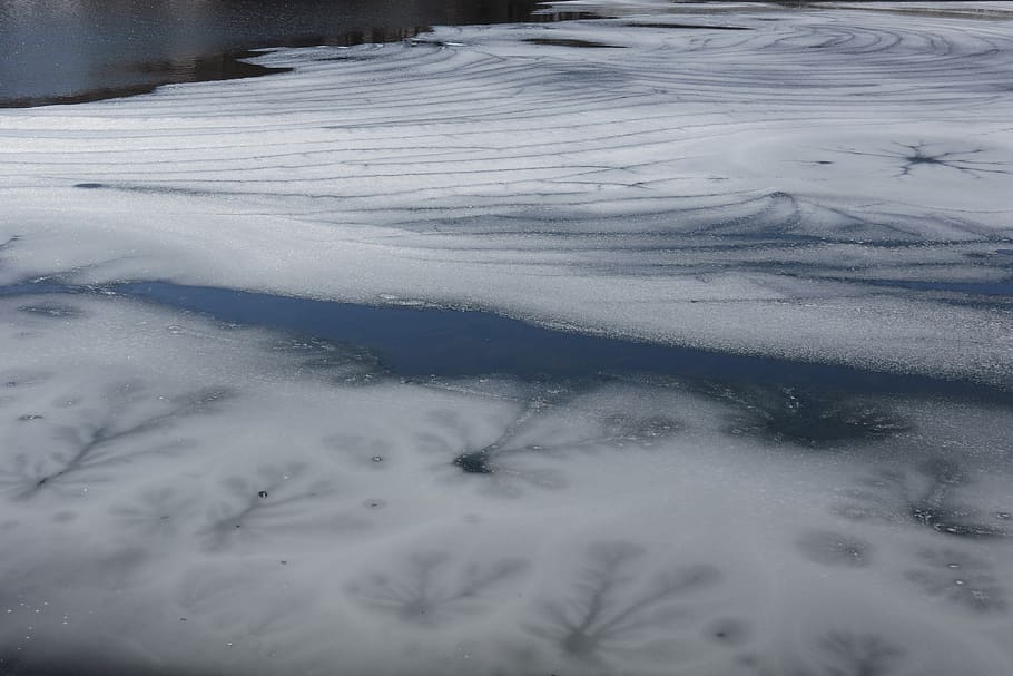 ice patterns, lake, white, cold temperature, snow, winter, nature HD wallpaper
