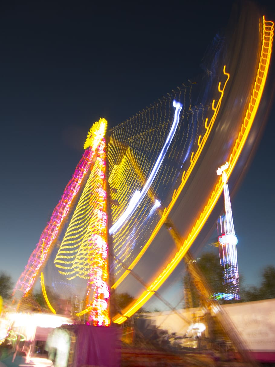 spain, madrid, illuminated, night, amusement park, amusement park ride HD wallpaper