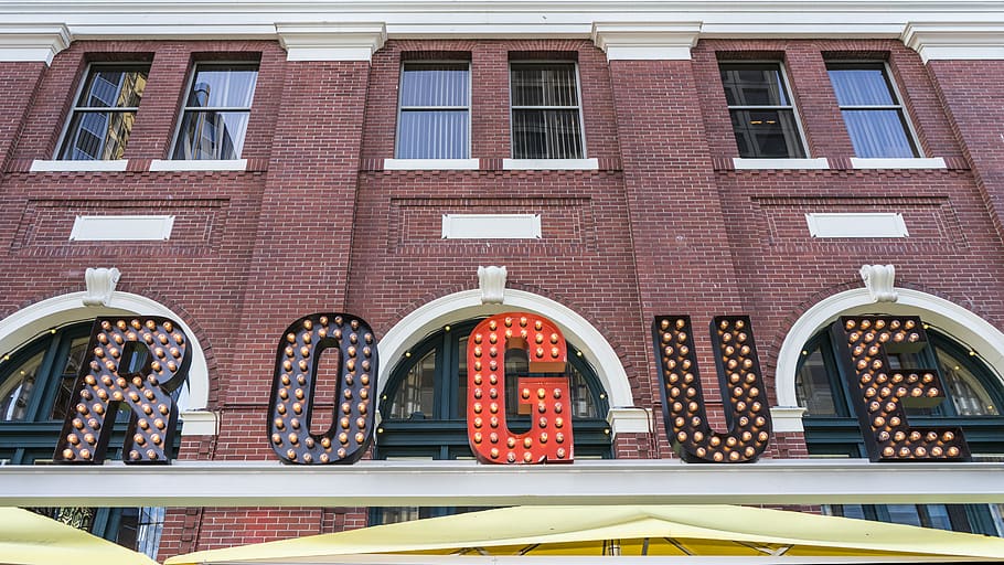 Rogue Led Signage, apartment, architecture, bricks, building HD wallpaper