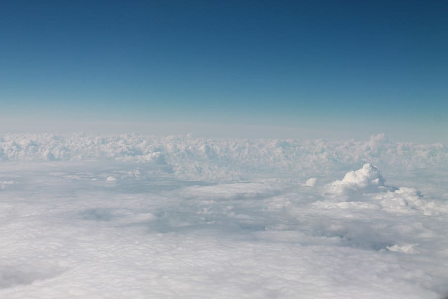 above the clouds, sky, white, airplane, blue, aerial view, scenics - nature HD wallpaper