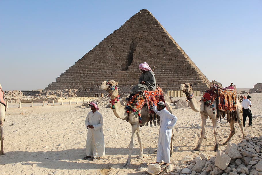 egypt, pyramid, desert, sand, history, cairo, sky, archeology, HD wallpaper