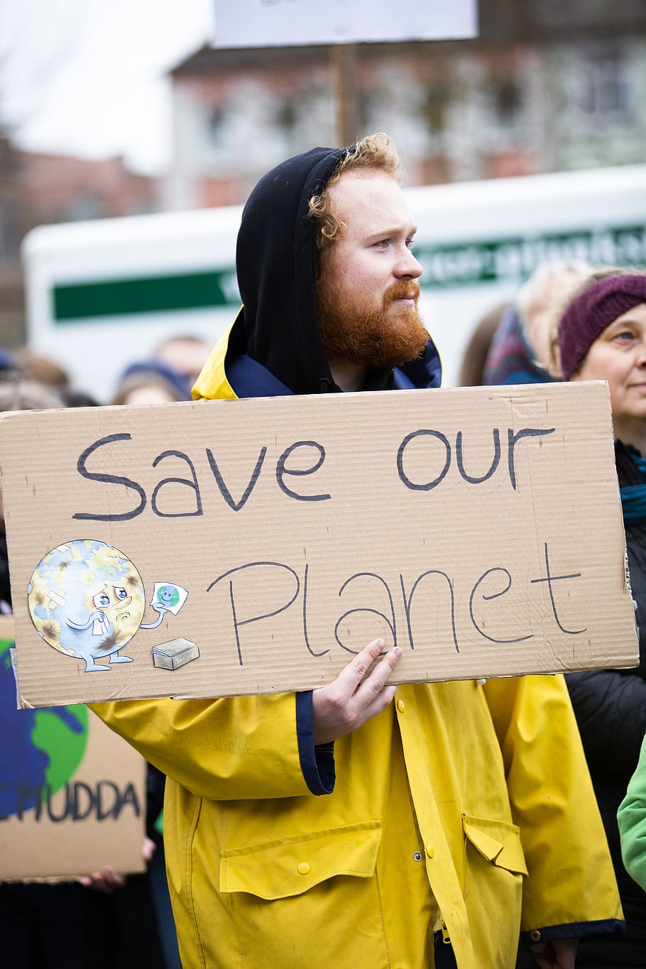 Person Holding Save Our Planet Sign, action, administration, adults