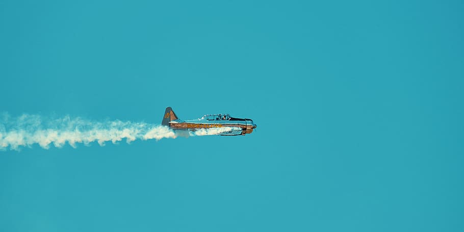 plane on flight, transportation, mode of transportation, blue HD wallpaper