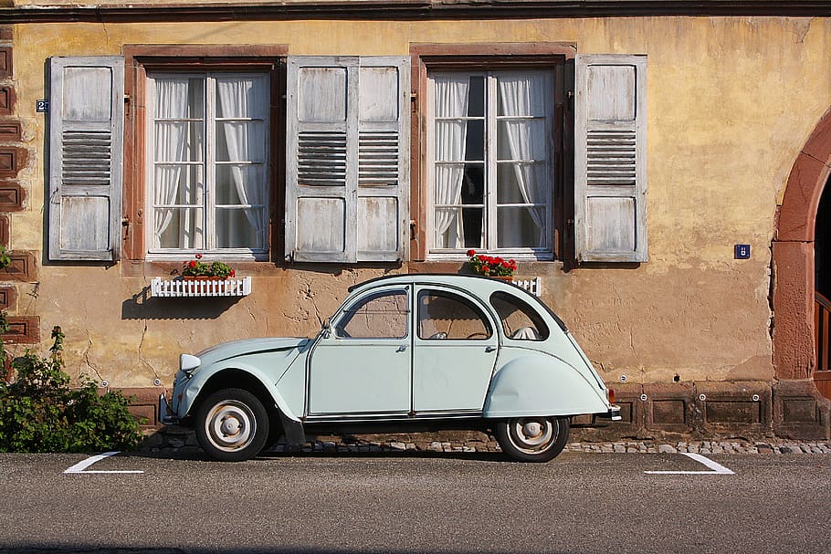 auto, oldtimer, citroen duck, window, building, architecture HD wallpaper