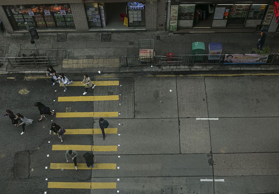 high angle photography of several people waking on concrete road, HD wallpaper