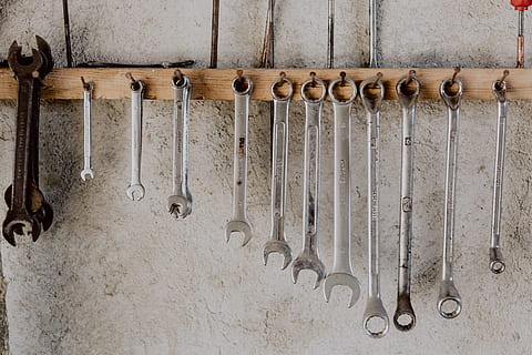 Set of ring and open-end wrench, workshop, garage, tools, repair HD wallpaper