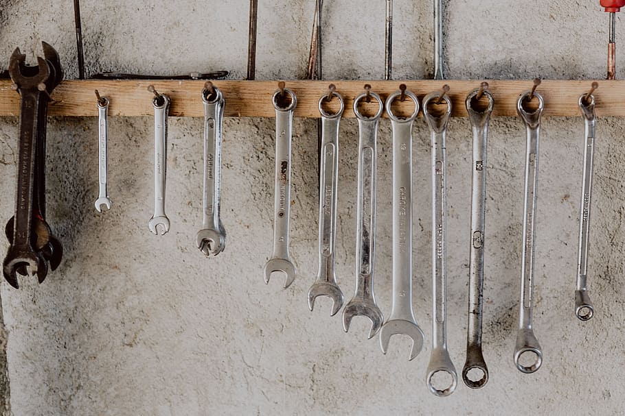 Set of ring and open-end wrench, workshop, garage, tools, repair HD wallpaper