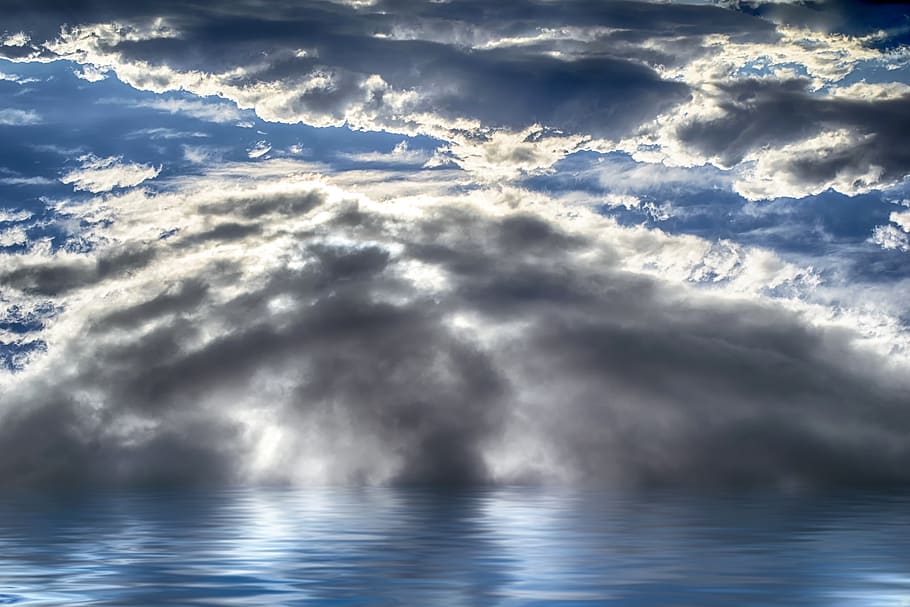 clouds, sky, reflection, sea, storm, atmosphere, cloud - sky HD wallpaper