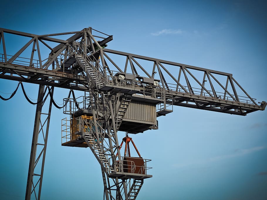 Crane Against Clear Sky, architecture, blue sky, building, construction HD wallpaper