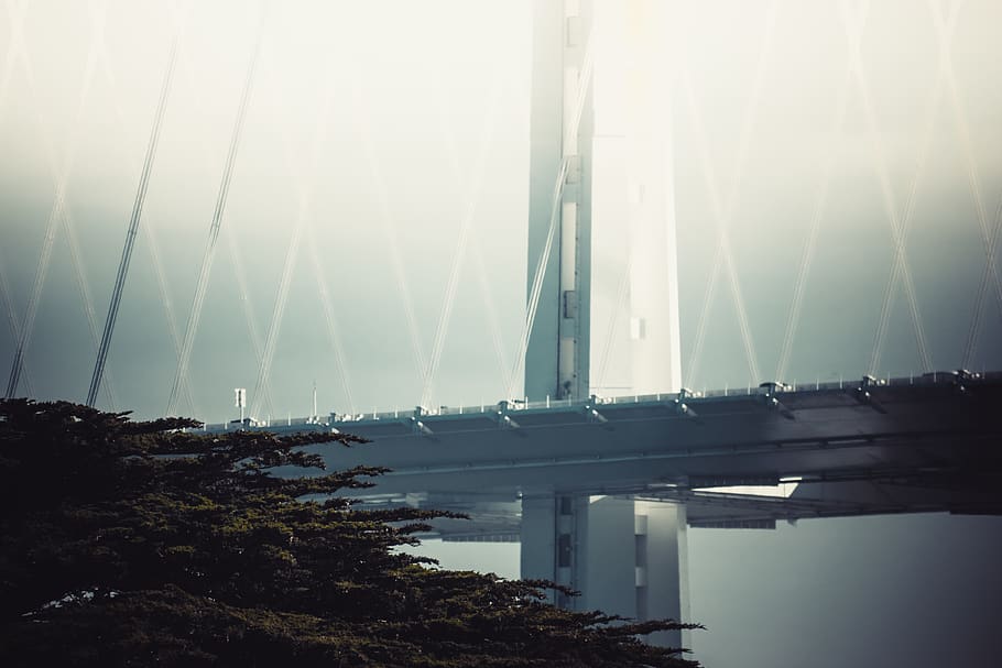 road, bridge, building, way, architecture, fog, wallpaper, nature HD wallpaper