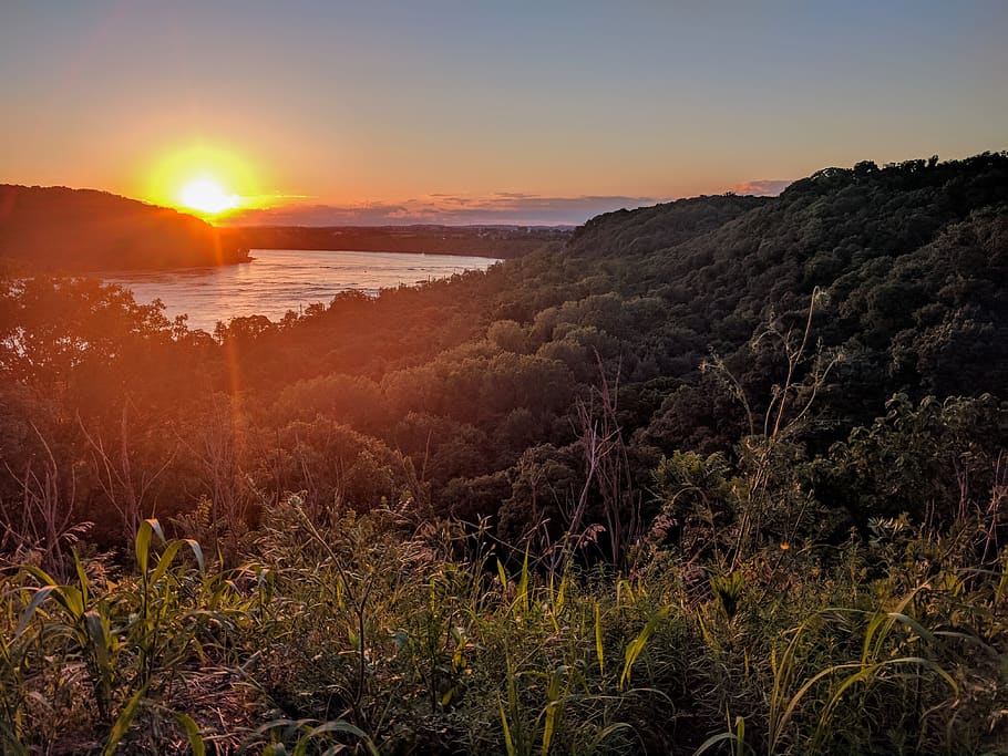 united states, columbia, river, sunset, trees, susquehanna, HD wallpaper