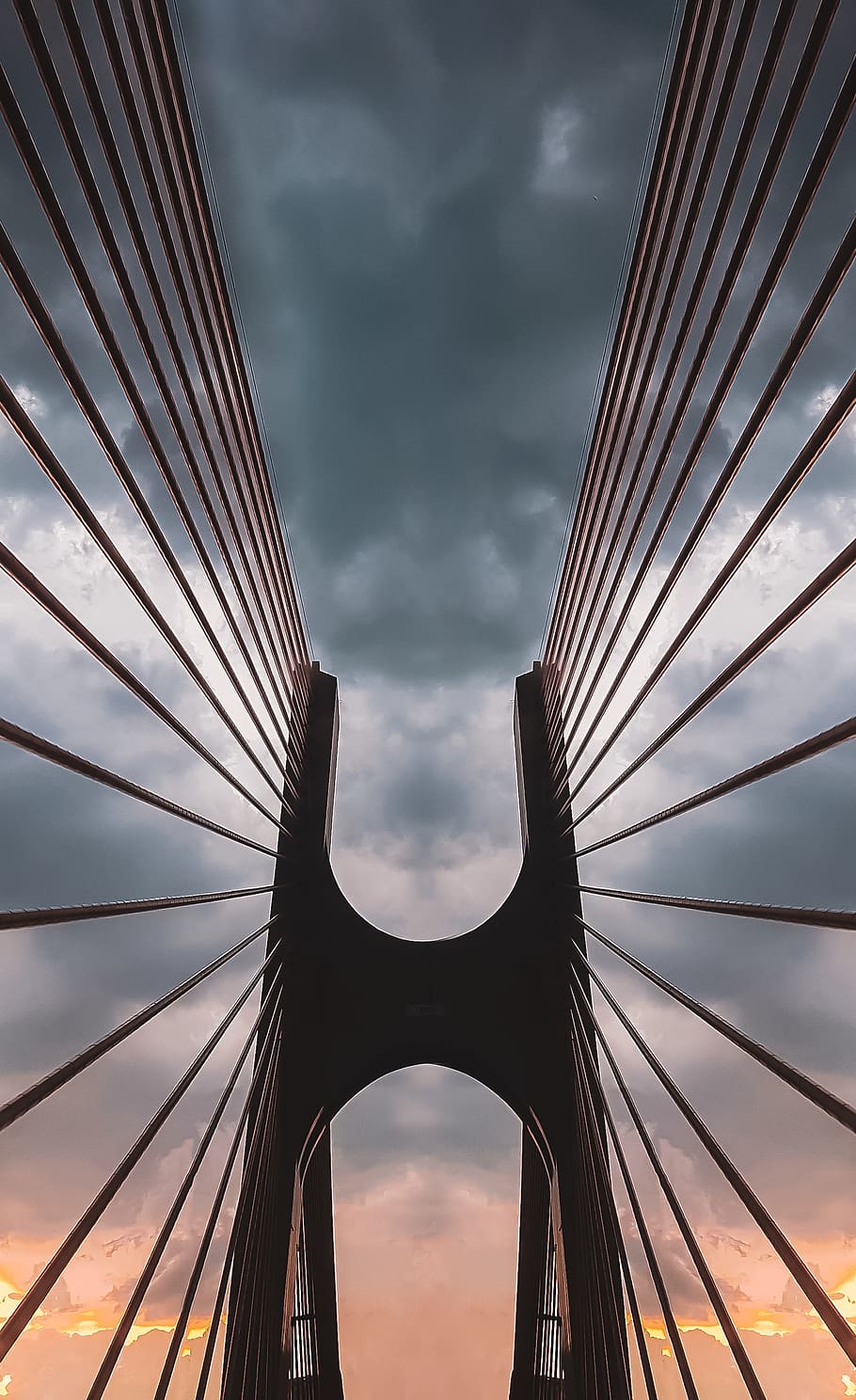 Low Angle Shot of a Suspension Bridge, architecture, clouds, perspective HD wallpaper