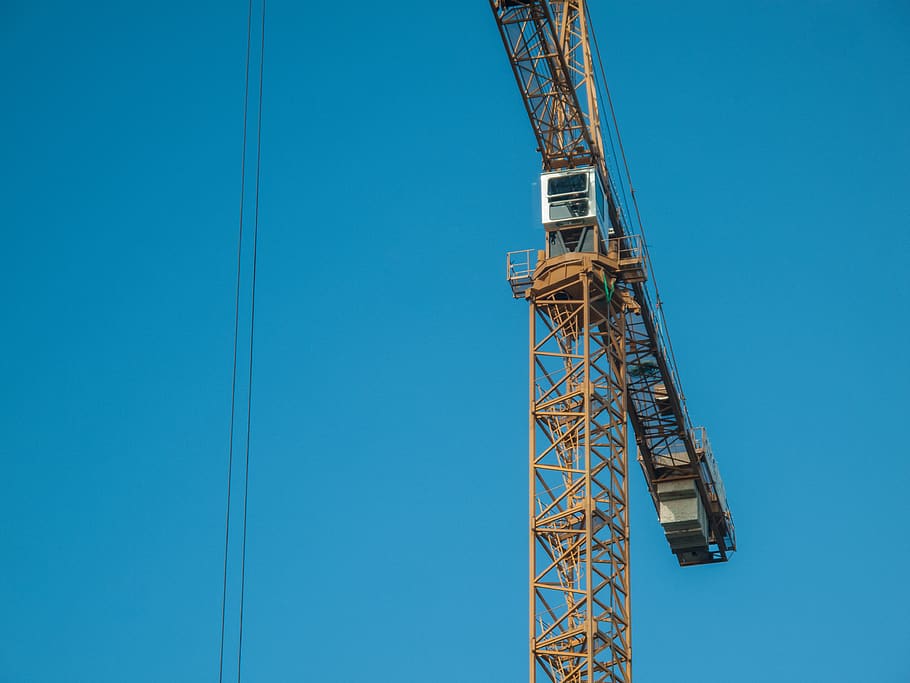 yellow tower crane, constriction crane, canada, victoria, crane - construction machinery HD wallpaper