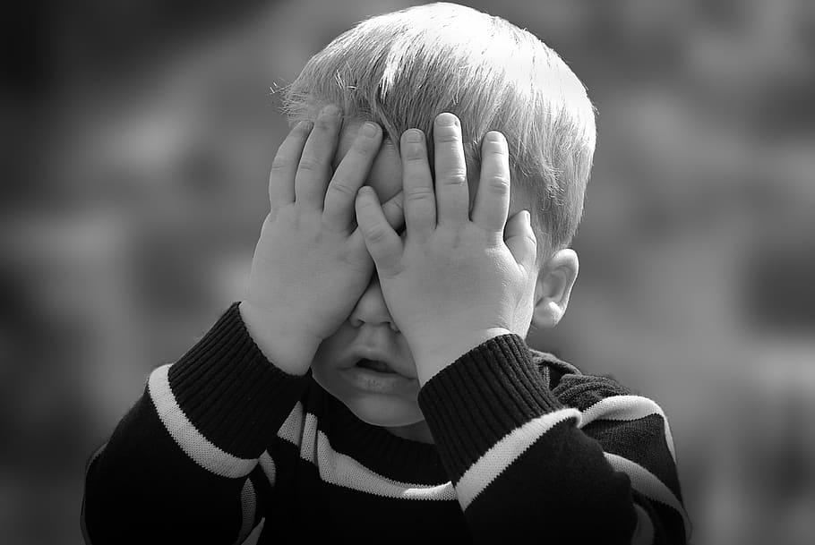 Boy in Black and White Sweater Covering His Face With His Tow Hand, HD wallpaper