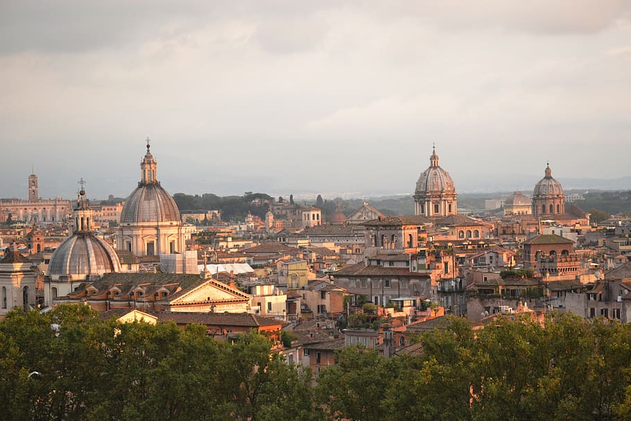 rome, sunset, roofs, twilight, landscape, domes, building exterior HD wallpaper