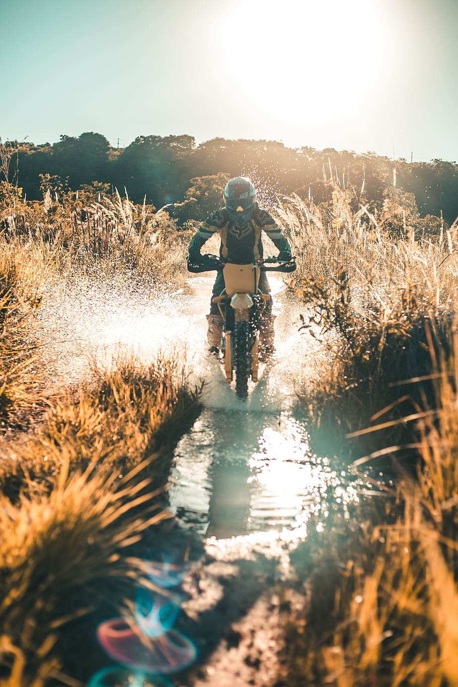 Man Riding on Dirk Bike on Water, action, biker, daytime, dirt bike, HD wallpaper