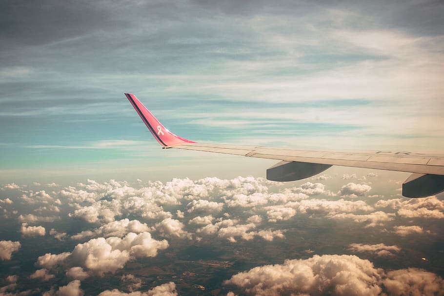 white and red plane wing during daytime, vehicle, airplane, transportation HD wallpaper