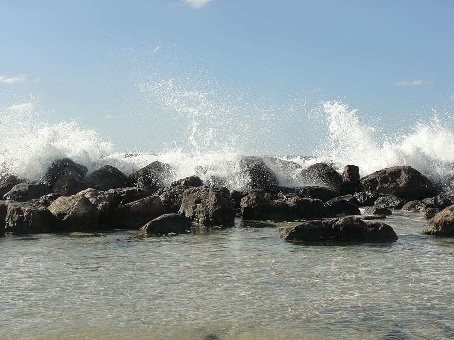 rocks, splash, ocean, water, sea, motion, wave, splashing, beauty in nature HD wallpaper