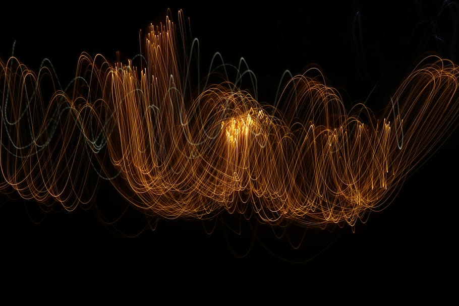 yellow lights on black background, night, motion, glowing, illuminated HD wallpaper
