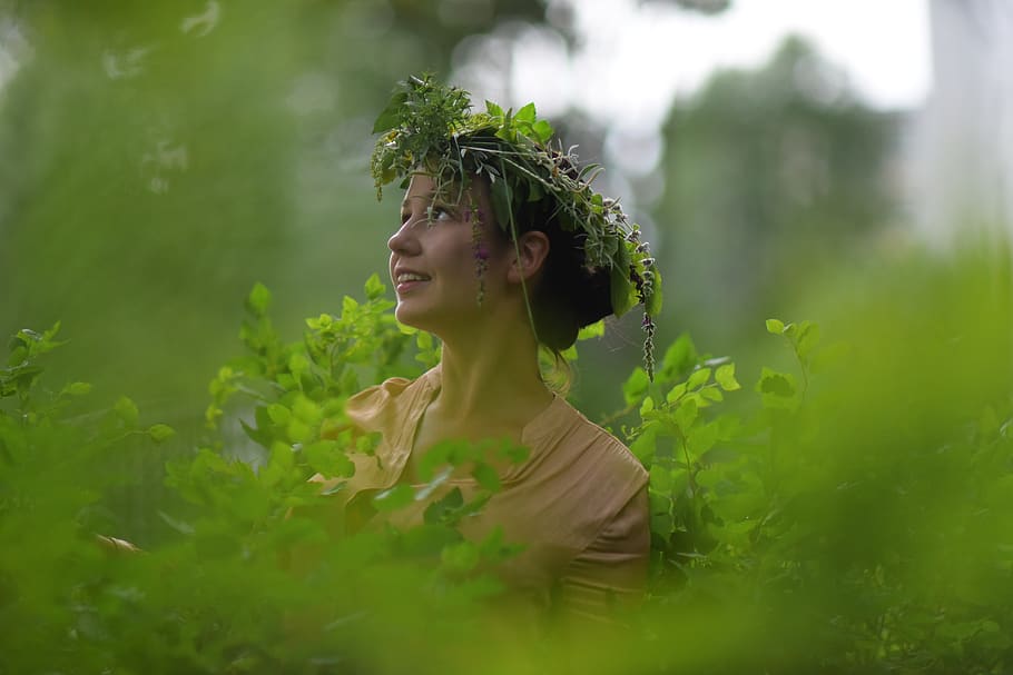 plant, real people, young adult, one person, green color, young women HD wallpaper