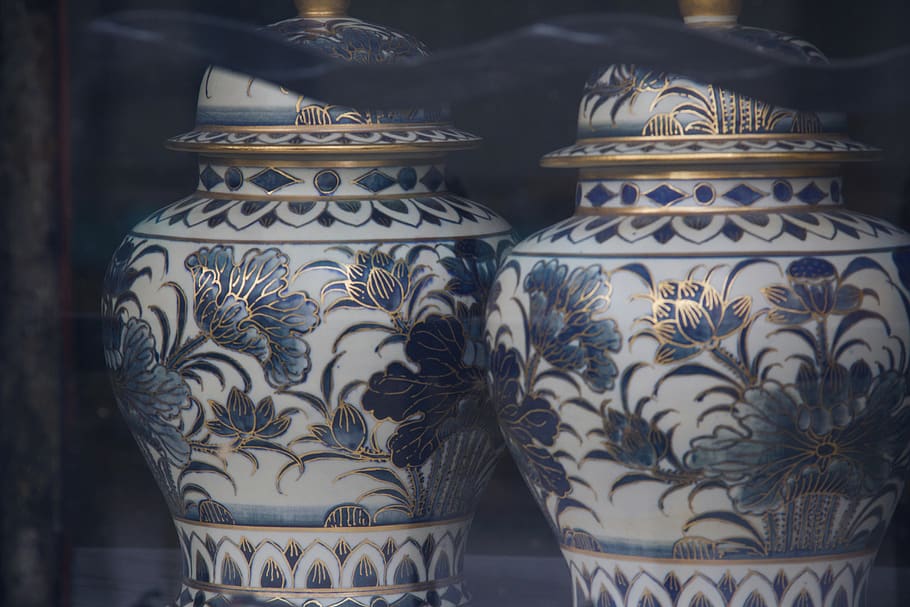 porcelain, pottery, art, jar, urn, vase, floral design, graphics, HD wallpaper