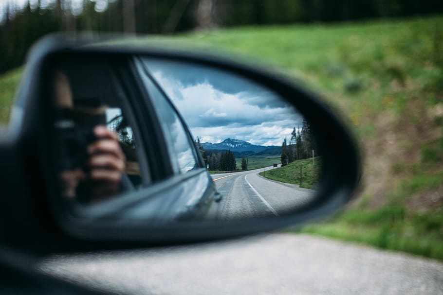 black framed wing mirror, car mirror, united states, grand teton HD wallpaper