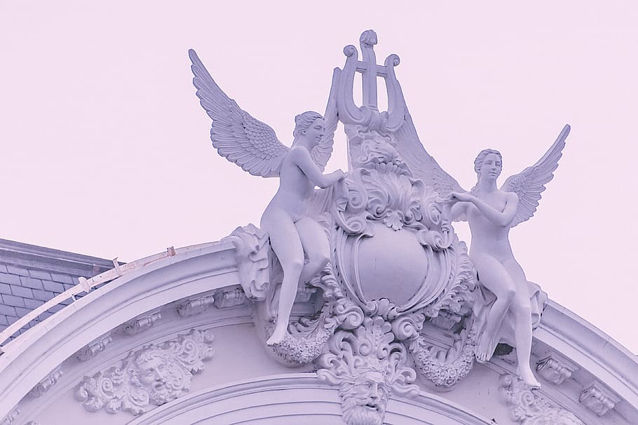 Two Female Angel Statue, ancient, angels, architecture, art, city HD wallpaper