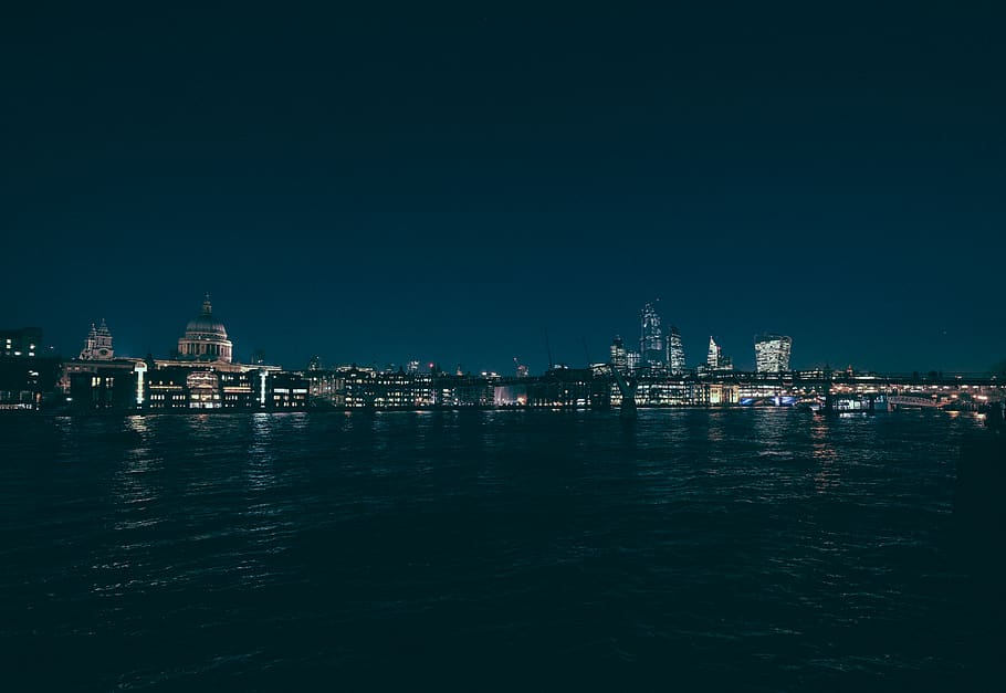 ocean and city, urban, building, town, metropolis, water, nature HD wallpaper