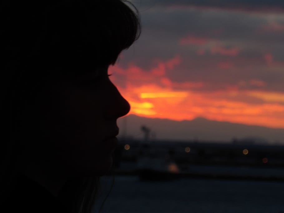 sunset, greece, girl, silhouette, sky, nature, fire, burning HD wallpaper