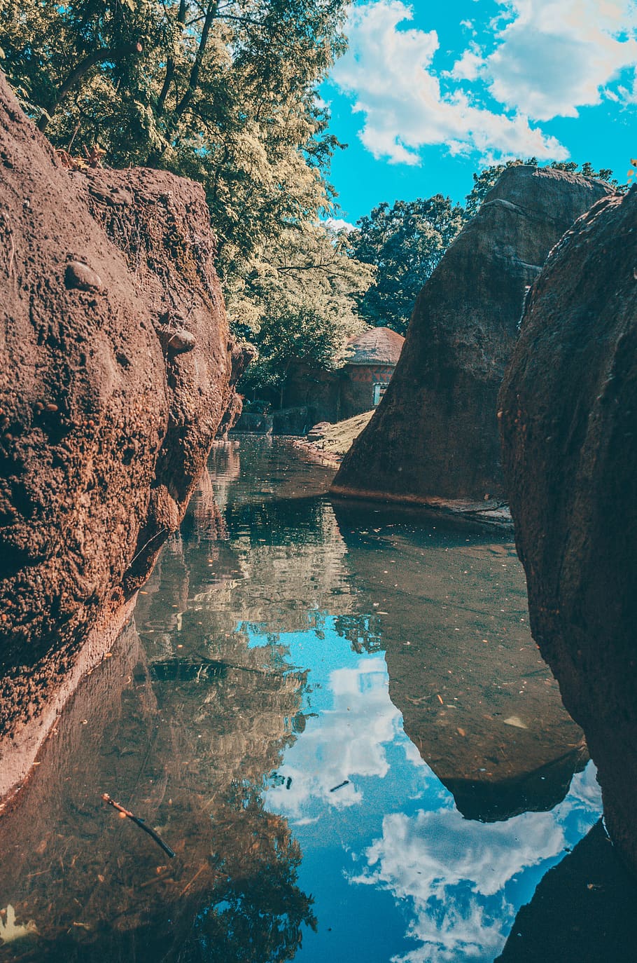 nature, water, rocks, rock - object, reflection, rock formation HD wallpaper