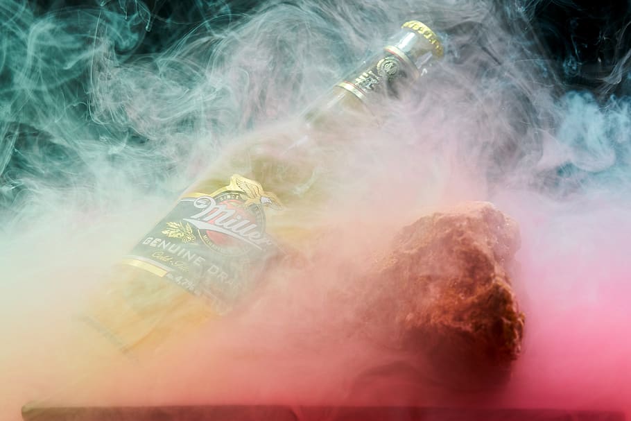 beer, miller, brand, smoke, paint, ink, alcohol, ad, promotion, HD wallpaper