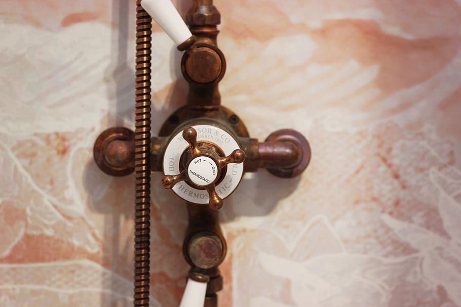 brown shower valve, bronze, electronics, phone, dial telephone, HD wallpaper