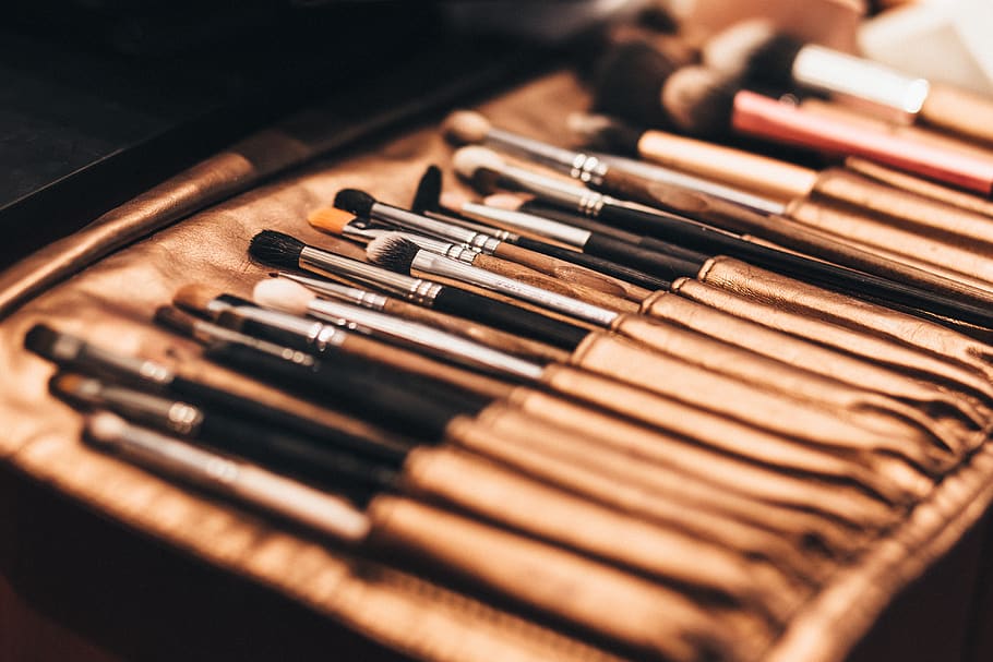 makeup, brush, things, blur, kit, beauty, cosmetic, large group of objects HD wallpaper