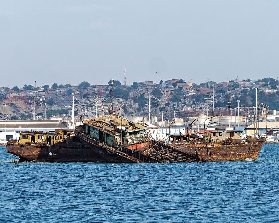 angola, luanda, barcos encalhadas - baía de luanda, nautical vessel