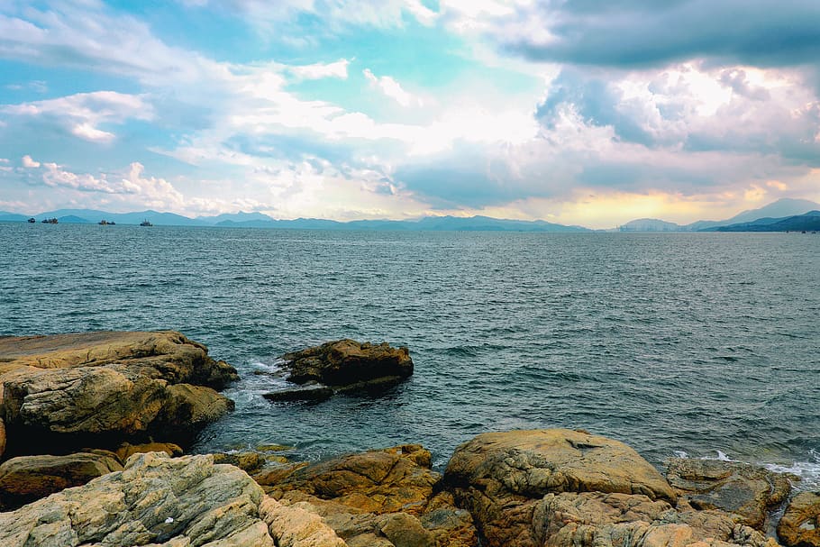 beach, sea, scenics - nature, rock, water, sky, beauty in nature HD wallpaper