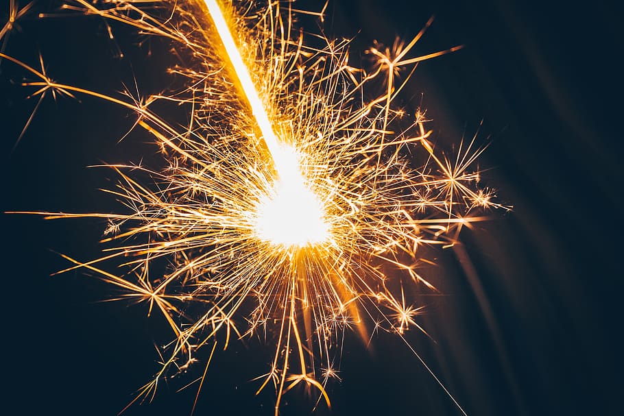 year, firework, dark, beautiful, golden, orange, event, isolated HD wallpaper