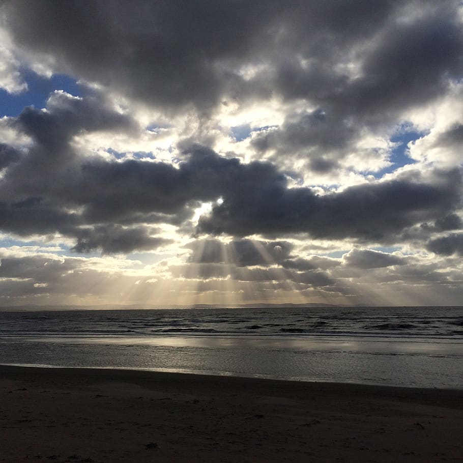 united kingdom, waterloo, sunrays, beach, sky, cloud - sky HD wallpaper