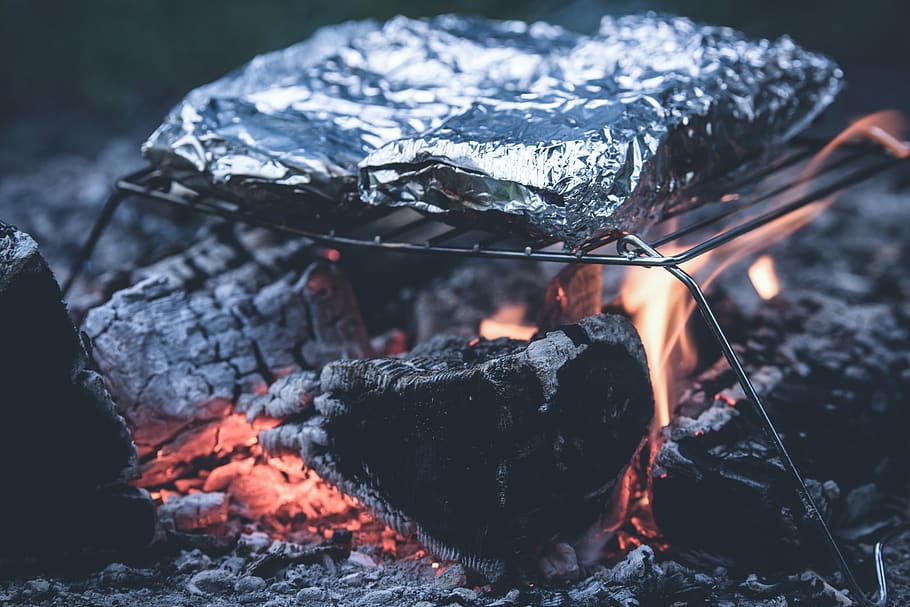 Foil Cooked on Metal Grill, ashes, barbecue, bbq, charcoal, dinner HD wallpaper