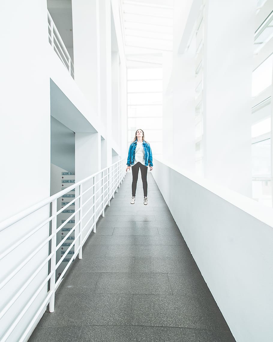 Woman in Blue Jacket, architectural design, architecture, building HD wallpaper