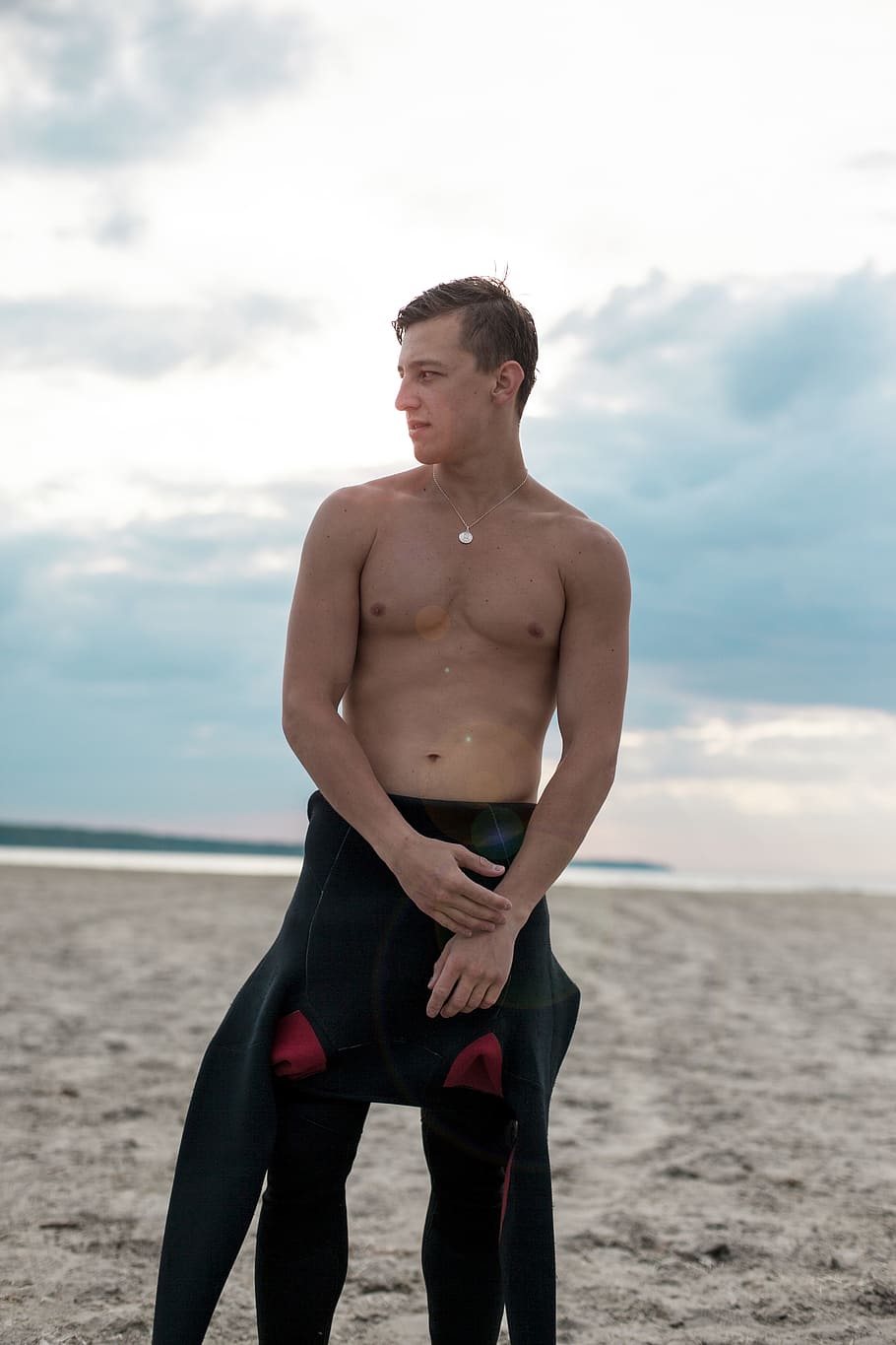 Man In Wetsuit, fit, model, modelling, person, sand, sea, seashore HD wallpaper