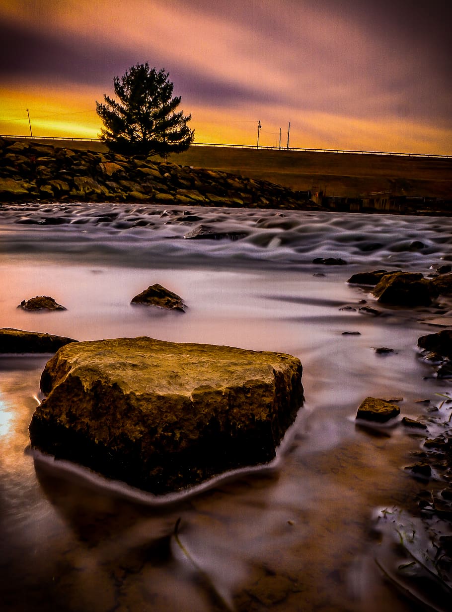 Scenic View Of River During Dawn, creek, dusk, environment, idyllic HD wallpaper