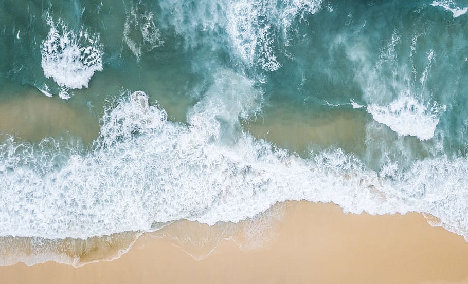 high-angle photo of beach, drone, aerial, summer, background HD wallpaper